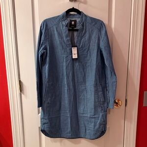 G-Star Blue Denim V-Neck Shirt Dress